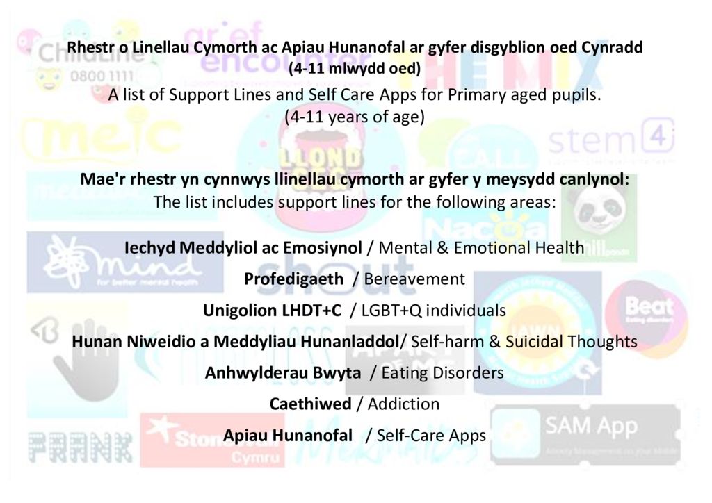 thumbnail of Llinellau Cymorth ar gyfer Disgyblion yr Ysgol Gynradd – Support Lines for Primary aged Pupils CORRECT Cynllun Ysgolion Iach 8.6.20